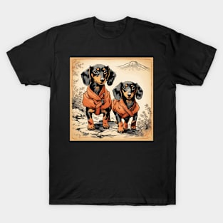 Vintage Doxie Dogs Going on a Vacation Field Trip Backpacker Hiking T-Shirt